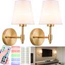 Nekhung Battery Operated Wall Sconces Set of Two, Wireless Battery Wall Light with 10000mAh RGB Dimmable Magnetic Bulb and Remote, Rechargeable Sconce Wall Decor for Bedroom Living Room Hallway (Brass)