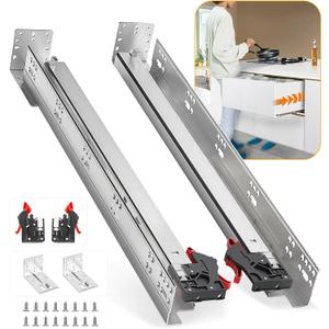 Soft Close Bottom Mount Drawer Slides 18 Inch Rails with Rear mounting Bracket Locking Devices Screws for Face Frame Or Frameless Application18 inch, 1 Pair
