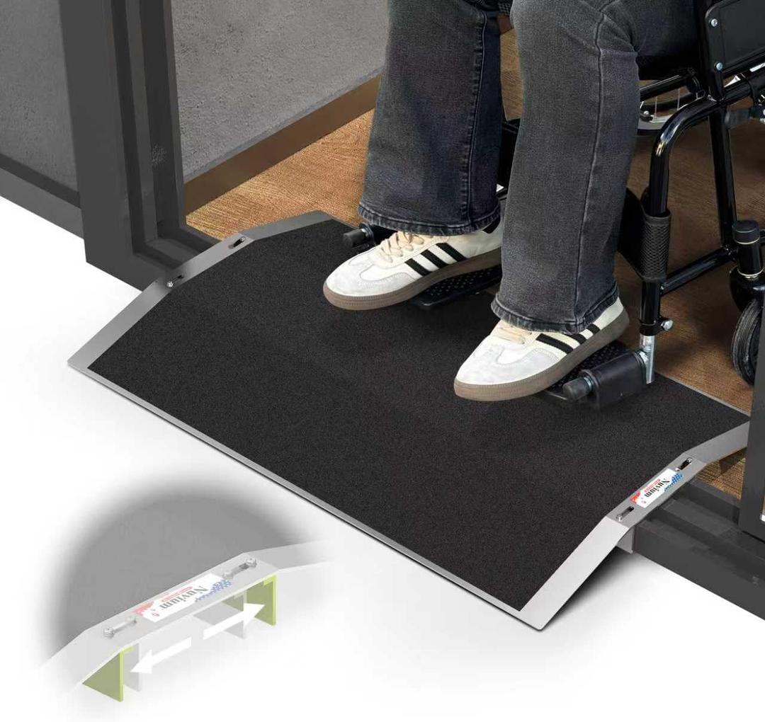27.6"L x 1.6"H Bridge Threshold Ramps for Doorways, Fits 2.85.1" Wide Thresholds with Adjustable Support Bars, Non-Slip Aluminum Wheelchair Ramps for Home Steps, Sliding Door Ramp for Wheelchair