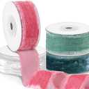 Preboun 4 Rolls Christmas Velvet Ribbon Total 24 yd Christmas Decorations Gift Wrapping Fringe Ribbon Raw Edge Frayed DIY Party Decor(1 Inch,Charming Color)