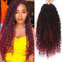 18 Inch 8 Packs Goddess Locs Crochet Hair Ombre Burgundy Faux Locs Crochet Hair for Women Pre Looped River Locs Hair with Curly Ends Synthetic (#TBUG)