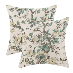 Taupe Floral Throw Pillow Covers 18x18 Set of 2, Flower Print Linen Decorative Pillow Cover Neutral Vintage Outdoor Cushion Cover Taupe Black Floral Pillowcase for Sofa Couch Farmhouse Room