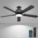 52" Ceiling Fans with Lights-Low Profile Ceiling Fan with Light and APP&Remote Control,Flush Mount Ceiling Fan for Indoor/Outdoor,3 Colors Dimmable,5 Reversible Double-Sided Blades