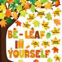 Funrous Fall Bulletin Board Decorations Classroom Fall Tree Maple Leaves Pumpkin Bulletin Board Set Be Leaf in Yourself Inspirational Quote Cutout Autumn Thanksgiving School Wall Decor(Maple Leaf)