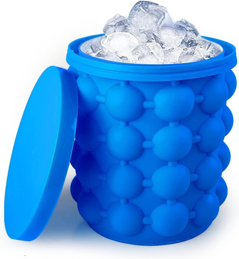 Ice Cube Mold, Silicone Ice Bucket Ice Cup with Lid (2 in 1), Press Type Easy-Release Ice Trays Ice Cube Maker for Frozen Cocktail, Whiskey, Beverages