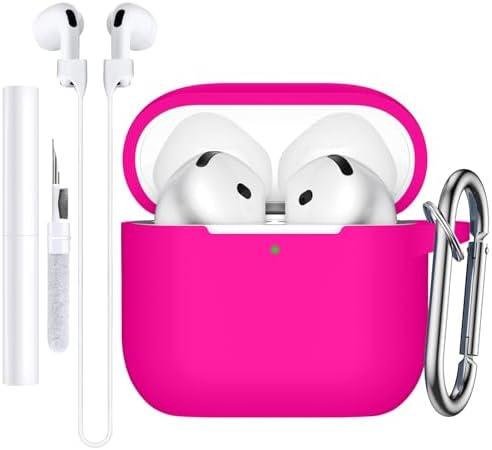 Charlam Compatible with AirPods 4 Case(2024), Soft Silicone Protective Cover for Apple AirPods 4, with Keychain, Cleaning Kit & Anti-Loss Strap, AirPods 4th Generation Case for Women Men, Rose Pink