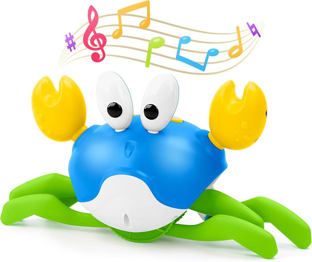 Crawling Crab Baby Toy, Increase Baby's Tummy Time Crab, Inspire Crawling, Automatic Obstacle, Rechargeable, Music, Speed Adjustment, Recording, Dancing Crab Toy for Kid's Sensory Development