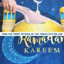 Ramadan Round Fitted Tablecloth with Elastic Edge Waterproof Washable Gold Moon Star Table Cloth Fit 44"-48" Round Table Cover Eid Mubarak Decor for Kitchen Dining Picnic Outdoor Party (Blue)