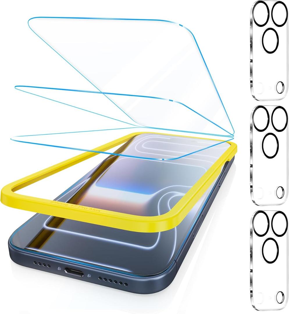 Fotbor [3+3 Pack for iPhone 17 Pro Screen Protector, Anti-Blue Light, [Eye Protection] 9H+ Tempered Glass with Camera Lens Protector Anti-Glare (Transparent)