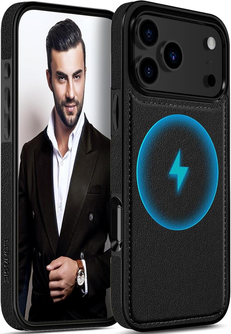 LOHASIC for iPhone 17 Pro Case Leather Compatible with MagSafe, Slim Business PU Non-Slip Grip Shockproof Rugged Bumper Protective Cover Men Women Phone Case for iPhone 17Pro 6.3" 2025 - Black