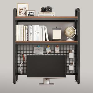 Desk Shelf Bookcase 2-Tier Metal Desktop Bookshelf Hutch with Grid Panel and DIY design possible Multipurpose Storage Organizer Display Rack for Dorm Office Home Computer Desk(Black 29.5"7.9"38.6"), 2-Tier29.5"7.9"38.6"