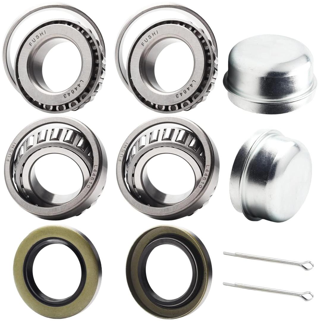 2 Set Fits for 1'' Axles Trailer Wheel Hub Bearings Kit, L44643/L44610,1.000" ID, 1.980" OD, 0.580" Width12192TB Seal OD 1.980'', Dust Cover and Cotter Pin.