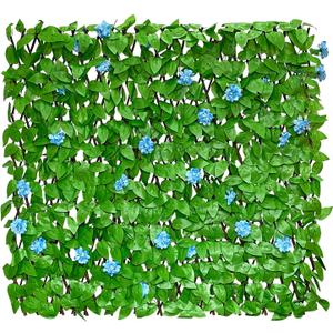 GLANT Expandable Fence Privacy Screen for Balcony Patio Outdoor,Decorative Faux Ivy Fencing Panel,Artificial Hedges (Single Sided Leaves) (1, Blue Flowers)