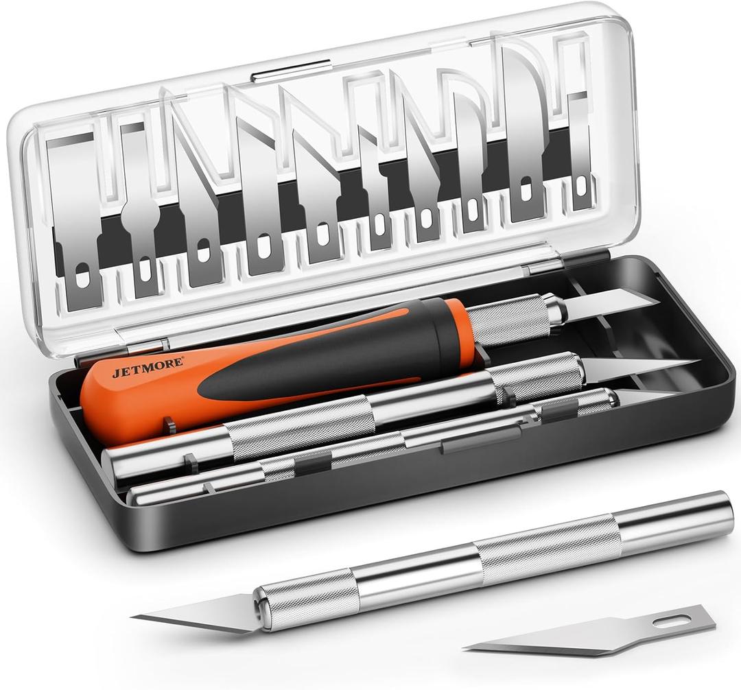 JETMORE 16 Pcs Exacto Knife Set, 3 Craft Knife and 13 SK5 Steel Blades, Precision Hobby Knife for Carving, Modeling, DIY, Scrapbooking, and Art Projects