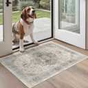 Madane Washable Area Rug 2x3, Small Entryway Rug Non-Slip Vintage Door Mat Indoor Entrance, Low Pile Floor Carpet for Inside Front Door Bedroom Kitchen Entry Laundry (Light Taupe Brown)