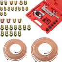25Ft 1/4 & 3/16 Brake Line Kit,Copper Plated Brake Line Repair Kit Includes Single/Double Brakes Lines Flaring Tool Kits & 32 Inverted Fittings,Professional Brakes Lines Flare Tool Kits