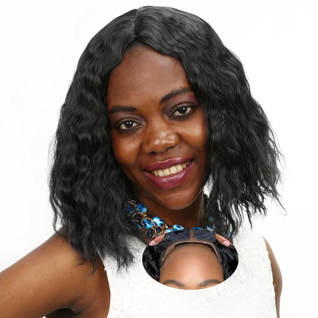 Xorim Curly Bob Wig Human Hair, Glueless Short Curly Wig, Comes with Hair Ring, Pre Plucked, Wear and Go, Comfortable and Breathable, Easy to Wear, Suitable for Black Women (Black)