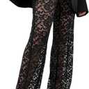 Women Floral Lace Sheer Mesh Pants See Through Straight Leg Pants Hollow Out Trousers Cover Up Y2k XL