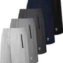 5 Pack Boys Athletic Shorts with Zipper Pockets Basketball Soccer Quick Dry Teen Kids Sport Shorts Elastic Waist, XL
