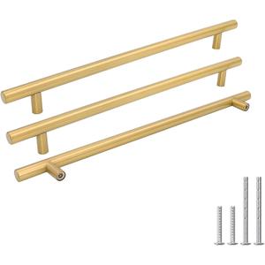 Goldenwarm 5 Pack 10 inch Gold Cabinet Handles Brushed Gold Cabinet Pulls Stainless Steel Drawer Pulls, Durable Kitchen Cabinet Handles - Bathroom Bedroom Dresser Handles Easy DIY Upgrade