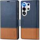 TUCCH Case Wallet for Galaxy S26 Ultra, PU Leather Magnetic Kickstand [RFID Blocking] 4 Card Slot Folio Flip Cover with [TPU Shockproof Interior Case] Compatible with Galaxy S26 Ultra, Blue & Brown