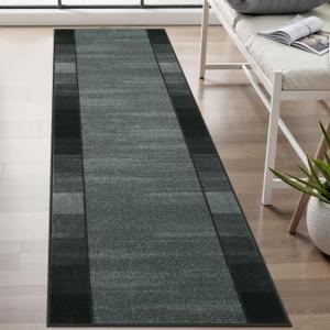 Uphome Modern Black Kitchen Runner Rug, 2x6 Washable Checkered Hallway Rugs Non Slip, Stain Resistant Ombre Geometric Entryway Runner Rugs Low Pile, Soft Carpet Runners for Hallways Bedroom Laundry