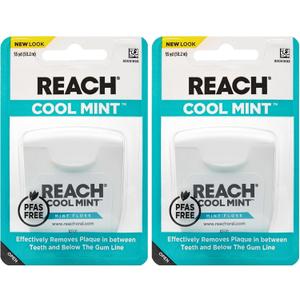 Listerine Cool Mint Interdental Floss | Effective Plaque Removal, Teeth & Gum Protection | Shred-Resistant, Fresh-Breath Feeling, PFAS Free | 55 Yards, 2 Pack