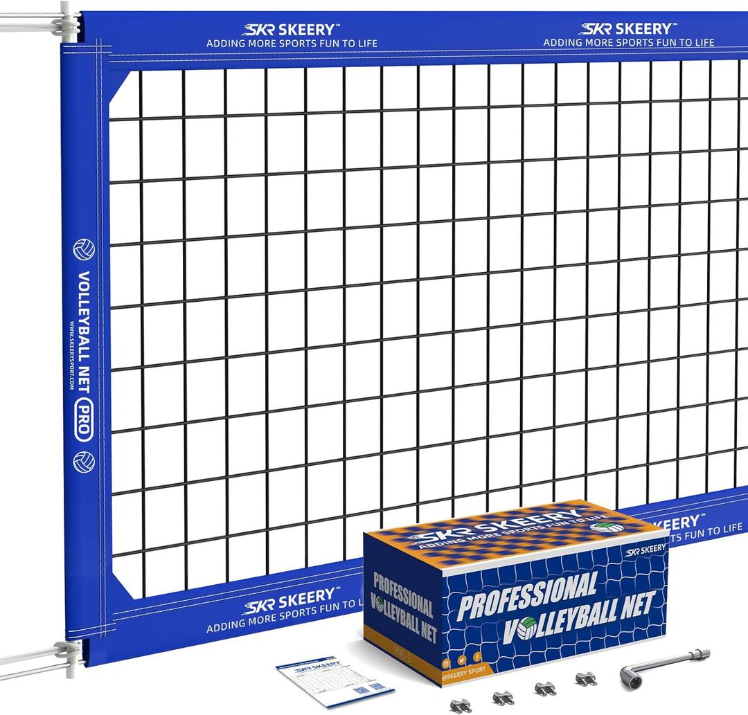 Professional Volleyball Net,Official Size 323.3FT,Equipped with Double Steel Cables with 3.3FT Double Side Bars,Portable Volleyball Net for Backyard,School,Courts(PRO) (Blue)