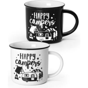 Nefelibata Camping Coffee Mug Christmas Gifts Camping Tea Cups Travel Drinking mugs for Couples, Ceramic Mug His and Hers Anniversary Valentine's Day Present Gifts Set of 2
