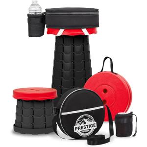 Collapsible Stool with Cushioned Carry Case, 400lbs Max Weight, Lightweight Portable Retractable Foldable Telescoping Camping Stool for Adults Outdoor Fishing Hiking Travel BBQ (Red)