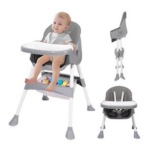 Baby High Chair, 6 in 1 Convertible High Chairs for Babies and Toddlers, Toddler Feeding Chair with Double Removable Tray, Adjustable Footrest & Machine Washable CushionLight Gray
