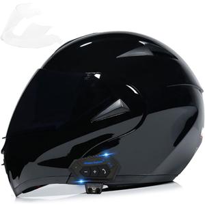 Virtue Motorcycle Bluetooth Modular Helmet, DOT Approved Dual Visor Full Face Flip up Bluetooth Integrated Motorcycle Helmets for Adults Men Women (X-Large, Gloss Black)