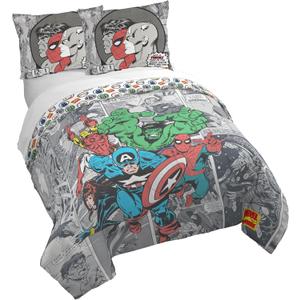 Jay Franco Duvet Cover Set  3 Piece Comforter Cover and Sham Set, Super Soft Cozy Kids Bedding (Insert Not Included) Grey - Marvel Comics, Queen