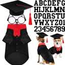 Huhumy 5 Pcs Dog Graduation Costume Set Include 2026 Pet Graduation Gown with Stole Puppy Grad Cap Lensless Glasses DIY Letter Stickers for Dogs Cats Holiday Costume Accessory(Black Red,L)