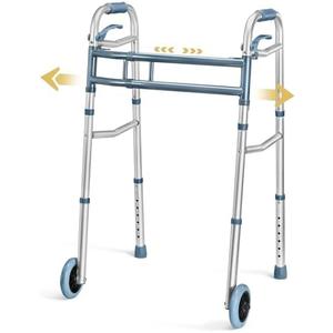 Medical king Walkers for Seniors Aluminum Lightweight Walker with Wheels, Adjustable Width and Height, Folding Walker for Elderly, Handicapped, Disabled 2 Wheels in Front
