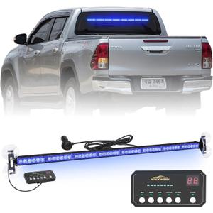 XRIDONSEN 35 inch Traffic Advisor Light Bar 48 LED Strobe Lights Blue Emergency Safety Flashing Warning Lights Front/Rear Window w/Display Controller for Police Firefighter Ambulance Vehicles Trucks