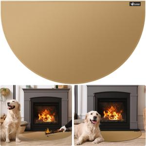 FLASLD Fireproof Fireplace Hearth Mat 2442Inch Half Round Hearth Rug Protects Floors from Sparks Embers, Brown
