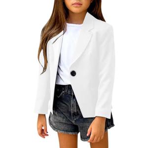 rrhs Girls Solid Color Lapel Suit Coat Button Down Long Sleeve Blazer Jacket