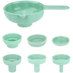Wide Mouth Versatile Funnel, Canning Funnels for Kitchen Use, Food Grade Plastic Cooking Funnel Set with 4 Size Spouts and 2 Strainers for Filling Different Bottles and Bags, Blue