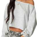 Aonoapll Women Off the Shoulder Sweatshirt Long Sleeve One Shoulder Oversized Crop Top Fall Pullover Cropped Sweatshirts (M)