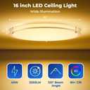 CINOTON 16 inch Smart Ceiling Light RGBCW, 40W LED Ceiling Light Fixture, 16 Million RGB & 2700K-6500K Adjustable for Bedroom Dining & Living Room Kitchen, Compatible with Alexa & Google Assistant