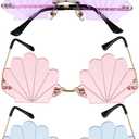 Angoily 3PCS Rimless Seashell Sunglasses, UV Protection Fun Glasses for Themed Events Lightweight Comfortable Eyewear Hawaiian Summer Photo Props Beach Party Eyewear for Women Mermaid Accessories