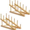 HBlife Bamboo Wooden Dish Drying Rack, 2 PCS Plate/Dish/Book/File/Bowl/Cup/Cutting Board/Pot Lid Organizer for Kitchen Counter, Office, Display Cabinet