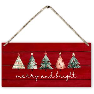 FZTGRF 6x12 Inch Merry Christmas Sign, Christmas Signs, Christmas Wall Decorations Printed Wood Plaque Sign Wall Hanging, Farmhouse Christmas Decor Hanging Wall Signs For Door Outdoor Home Decor
