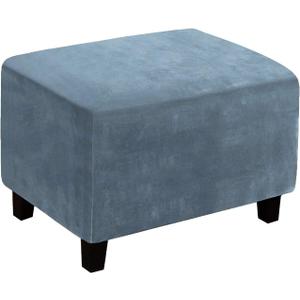 Ottoman Cover, Stretch Rectangle Velvet Ottoman Slipcovers of Foot Stool for Living Room, Folding Storage Furniture Protector with Elastic Bottom, Machine Washable(Gray Blue, L)
