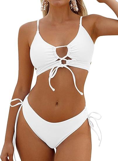 Women's Cheeky Bikini Set 2 Piece Sexy String High Cut Swimsuits Lace Up Tie Side Bathing Suits 2025, Medium