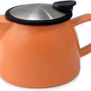 FORLIFE Bell Ceramic Teapot with Basket Infuser, 16-Ounce/470ml, Carrot