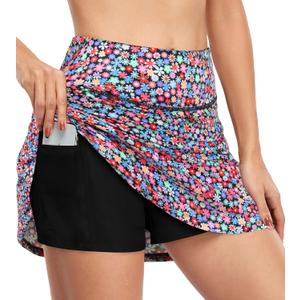 Fulbelle Tennis Skirts for Women with Pockets High Waisted Athletic Golf Skorts Skirts (Small, 2 Colorful Flower)