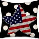 4th of July American Flag Pillow Covers  20"x12" 
Inch Black and White Polka Dots with Navy Red Stars and Stripes Throw Pillow Cases Independence Day Home