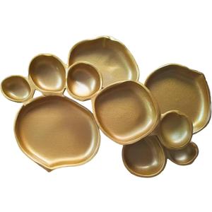 Set of 10 Gold Round Serving Bowls, 17 Inch Decorative Snack Tray Set for Chip & Dip, Nuts, Appetizers, Strong Brass & Enamel Home Decor for Entertaining, Parties, Weddings